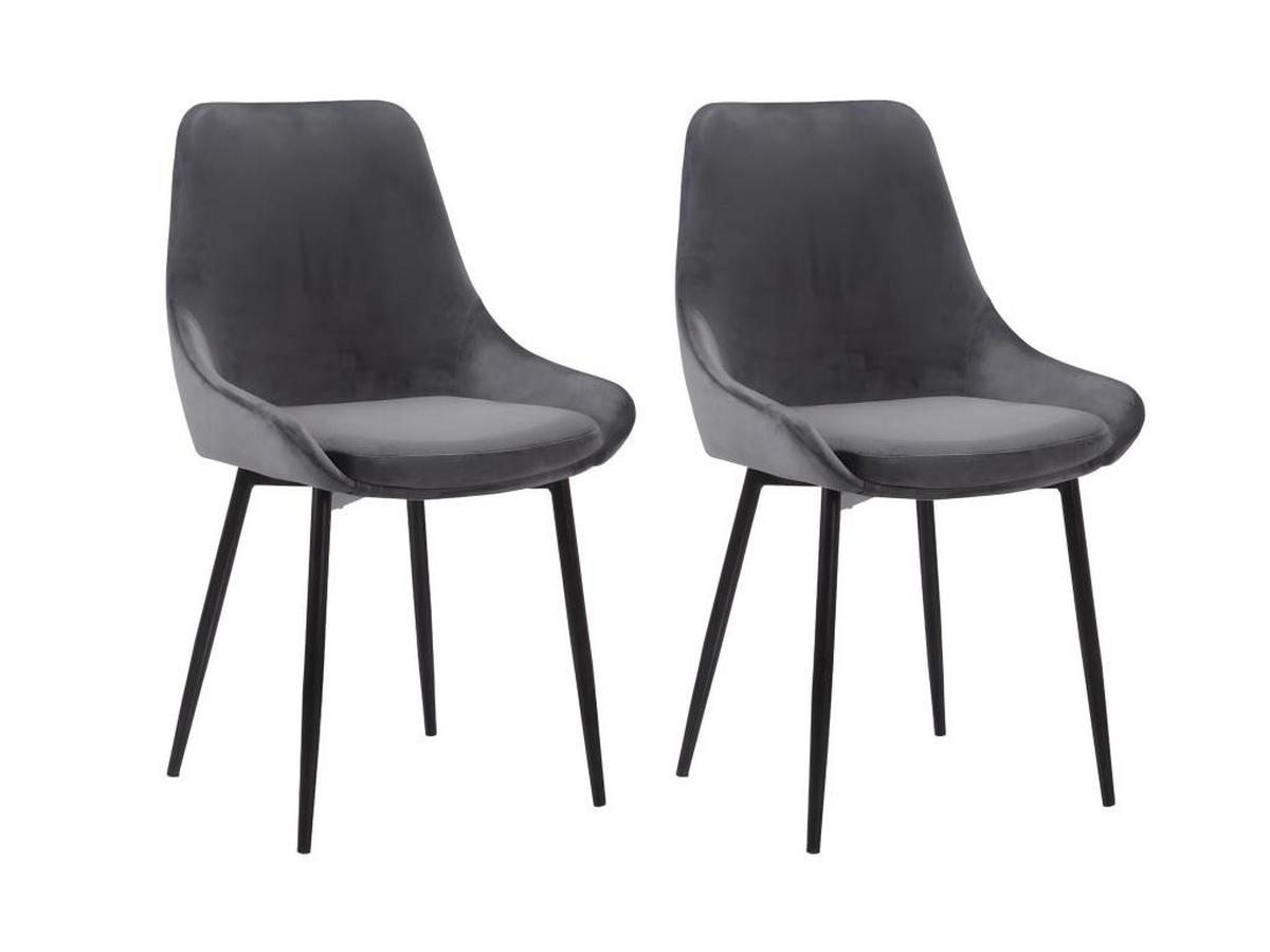 STUHL 2er-Set - Samt & Schwarzes Metall - Anthrazit - MASURIE - Anthrazit, Textil (56/85.5/49cm) - Vente-Unique
