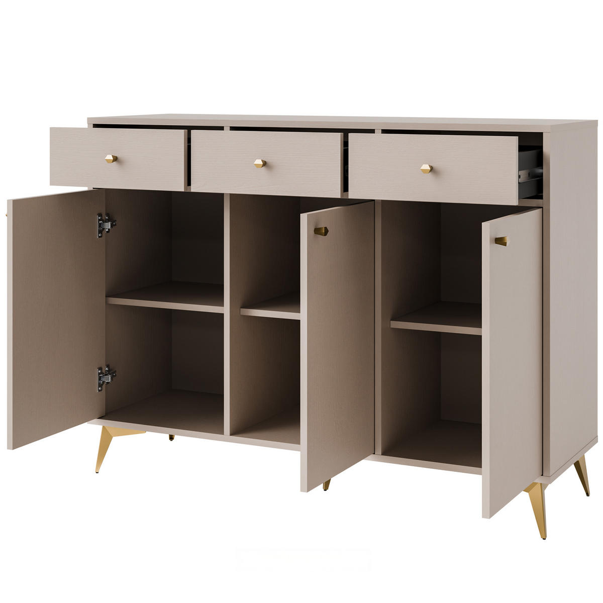 KOMMODE FLOREN, Creme/Gold - Creme, Holzwerkstoff/Metall (124.5/93.5/40.8cm) - KONSIMO®
