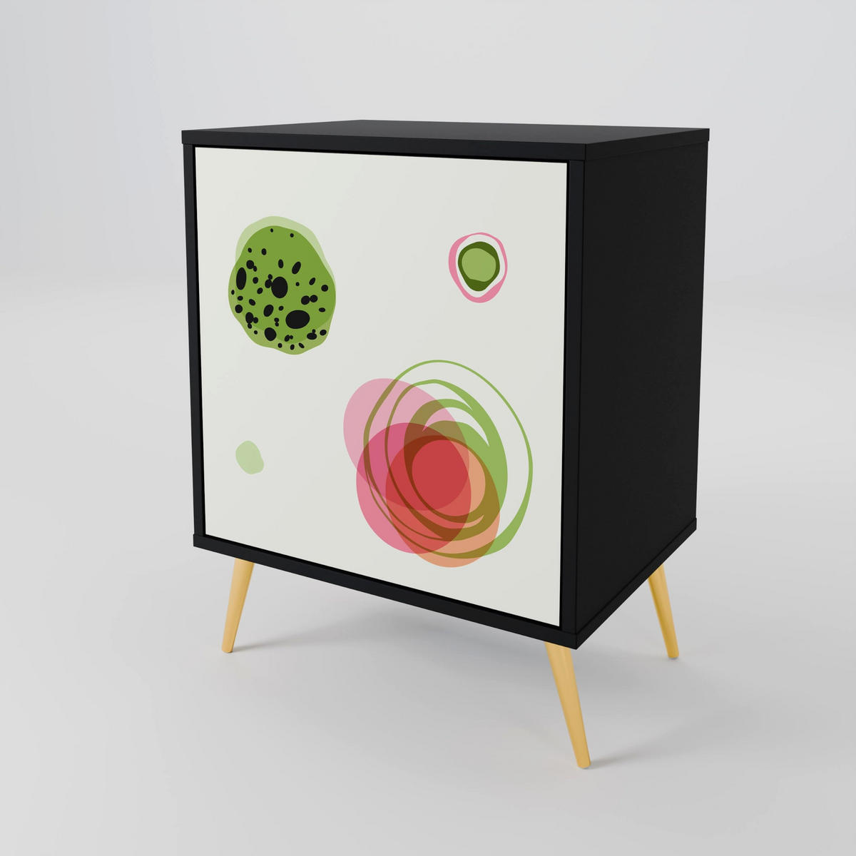 SIDEBOARD COLORFUL COSMOS, Schwarz, 57,5x42x70,5 cm, Schwarze Metall-Sternfüße - Multicolor/Schwarz, Holzwerkstoff/Metall (57.5/70.5/42cm) - SpaceRebels