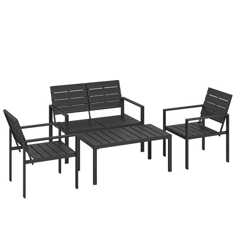 GARTENMÖBEL,2ER Sofa+2 Sessel+Beistelltisch,schwarz - Schwarz, Metall - Vallsero