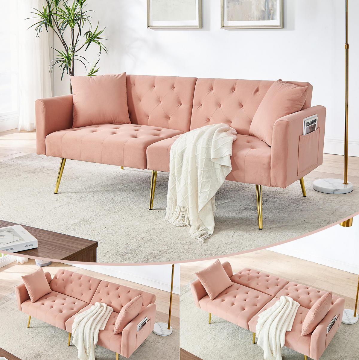 SOFA mit verstellbarer Rückenlehne 2-Sitzer Samt Pink - Pink, Holzwerkstoff (177/74/78cm) - Meubliv