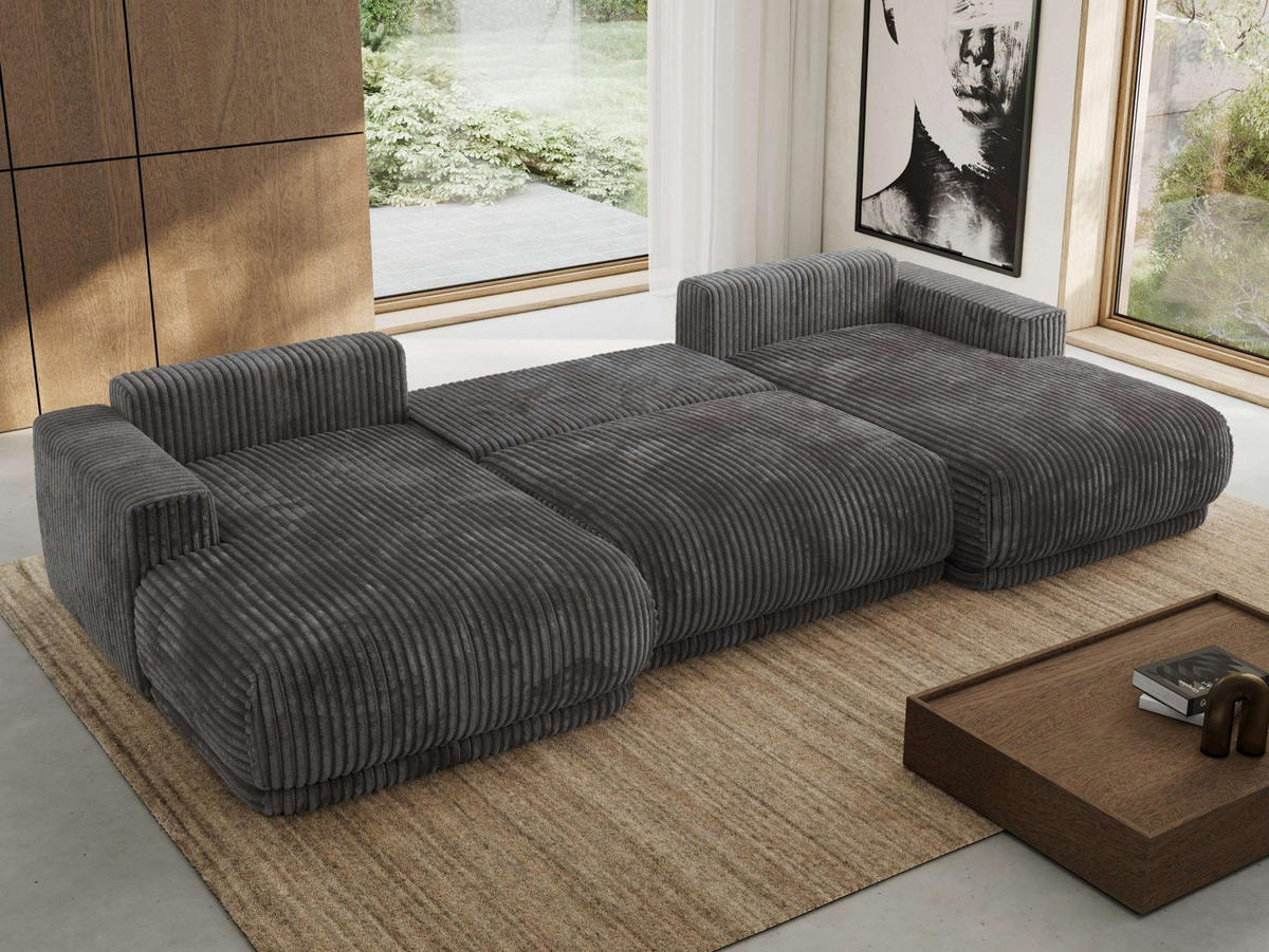 SEDACIA SÚPRAVA RINA U Sivá Menčester - čierna/sivá, textil/plast (360/85/170cm) - MKS