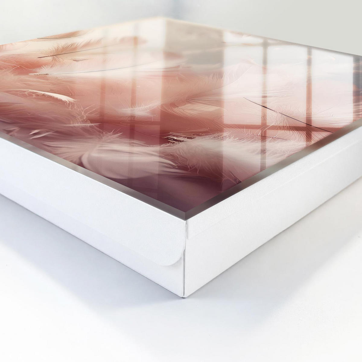 SCHLÜSSELBOX Weiß 30x30 cm – Türöffnung nach rechts - Pastellfarbene Federn - Pink, Metall (30/30/5cm) - TULUP