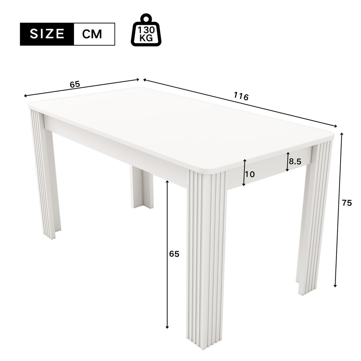 JÍDELNÍ stůl s odolnou konstrukcí a snadnou údržbou, Bílá - bílá, kompozitní dřevo (116/65/75cm) - Redom