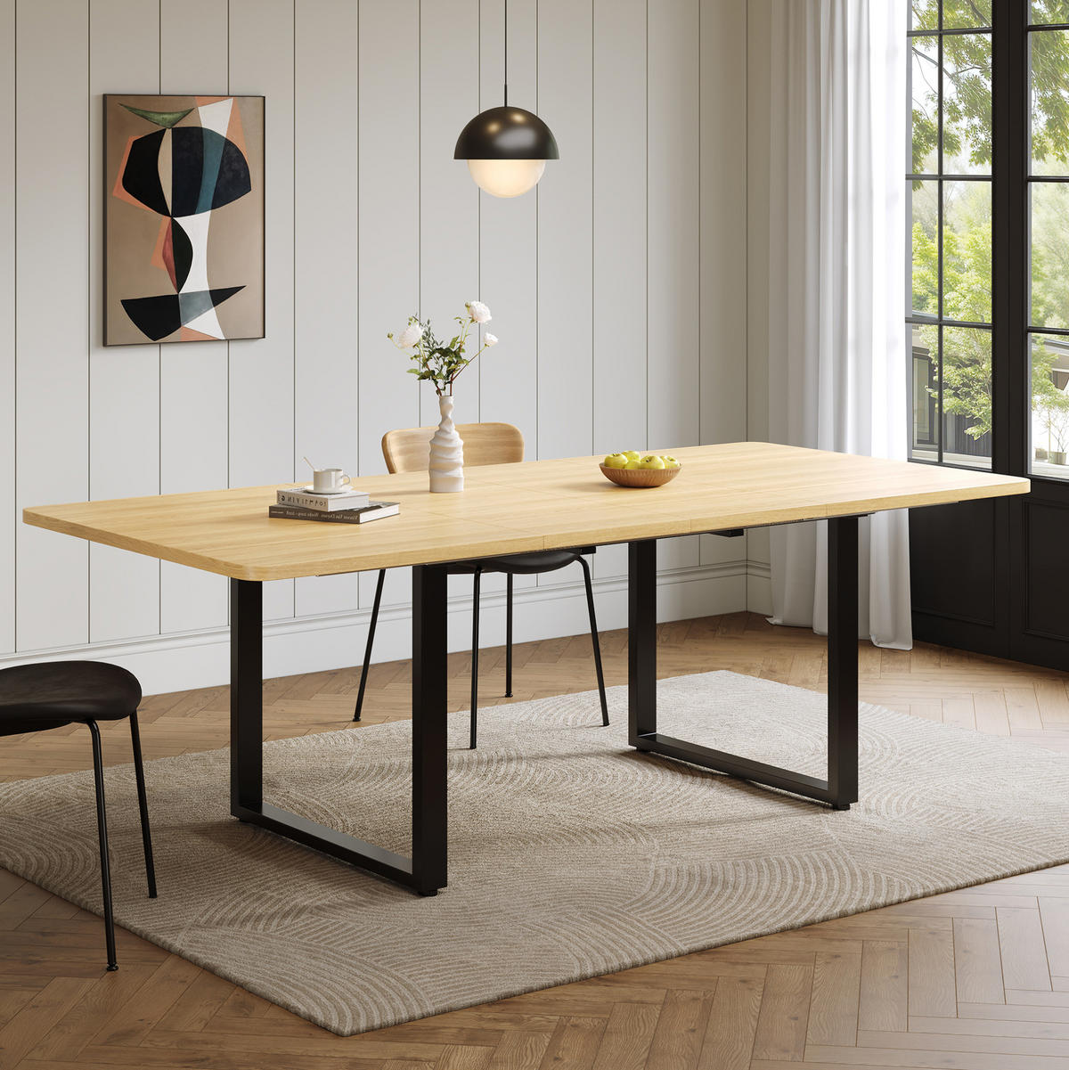 ESSTISCH 140/180/220 x 80 cm in Eichefarben, ausziehbar mit Metallbeinen - Eichefarben, Holzwerkstoff (220/90/75cm) - Flora Grace