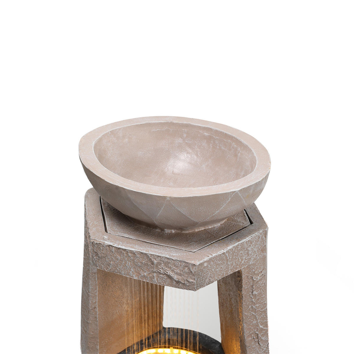 GARTENBRUNNEN, LED-Beleuchtung, Kunststein, Wasserspiel, Beige - Beige, Naturmaterialien (36.5/36/81.5cm) - FLIEKS