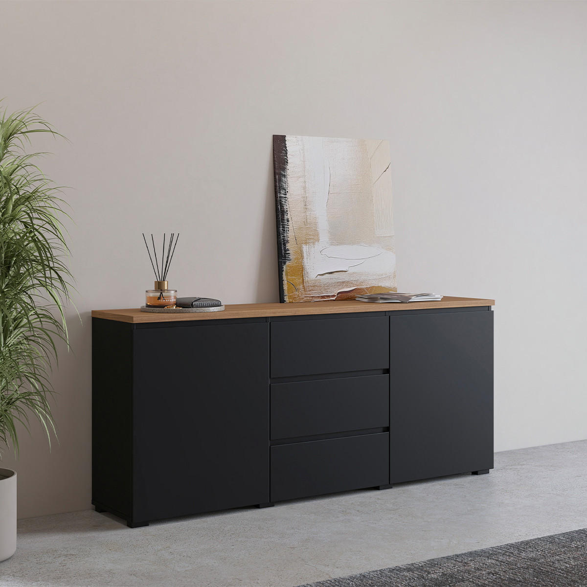 SIDEBOARD Liko Schwarz und Holz - Schwarz, Holzwerkstoff (150/67.9/34.5cm) - Petits-meubles