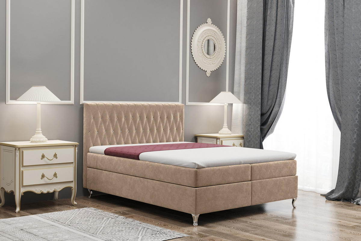 BOXBETT Mit Bettkasten Und Matratze KATE Stoff Riviera Hellbraun 120x200 cm H3-Bonell - Hellbraun, Holz/Textil (120/200cm) - Kaiser Möbel
