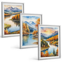 BILDER SET 3er Set - 40x60 cm Silberner Rahmen - Herbstliche Berglandschaften - Silberfarben, Kunststoff (40/60cm) - TULUP