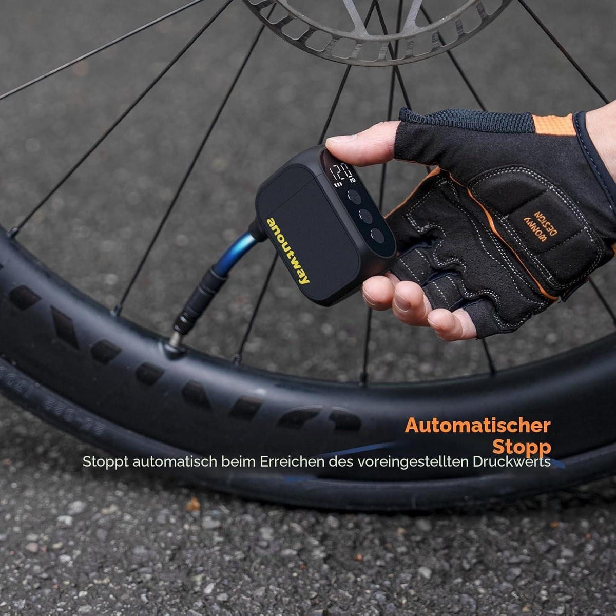 FAHRRADPUMPE elektrisch mit Digitalem Manometer - Schwarz, Kunststoff (2.8/7/4.9cm)