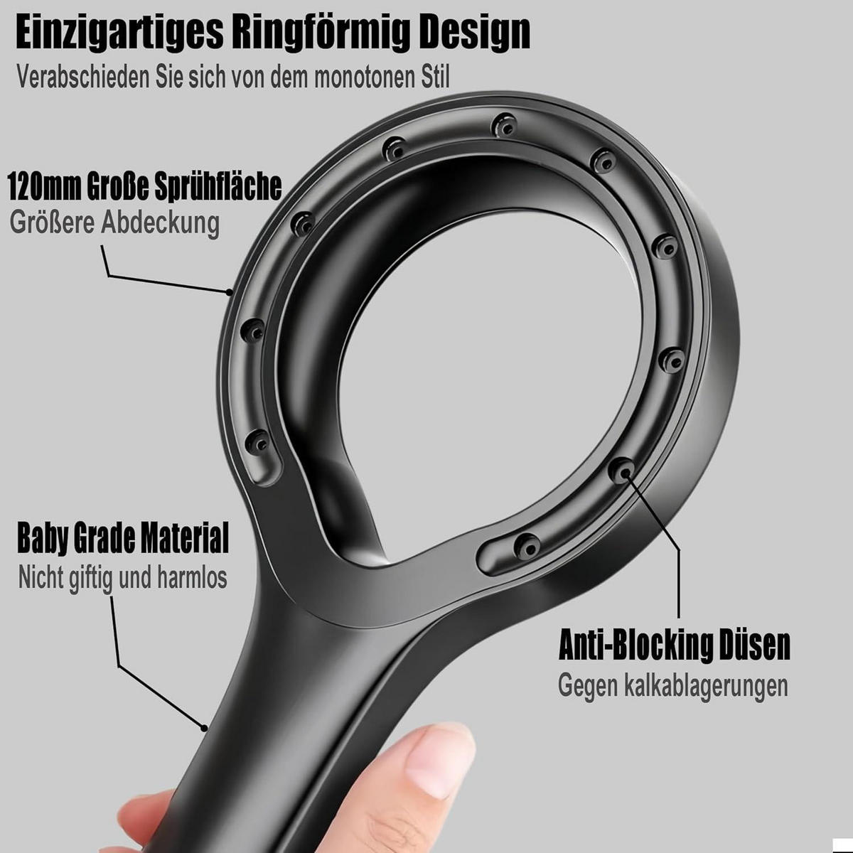 HANDBRAUSE Hochdruck Wassersparend ABS Schwarz - Schwarz, Kunststoff (12/12.7/24cm)
