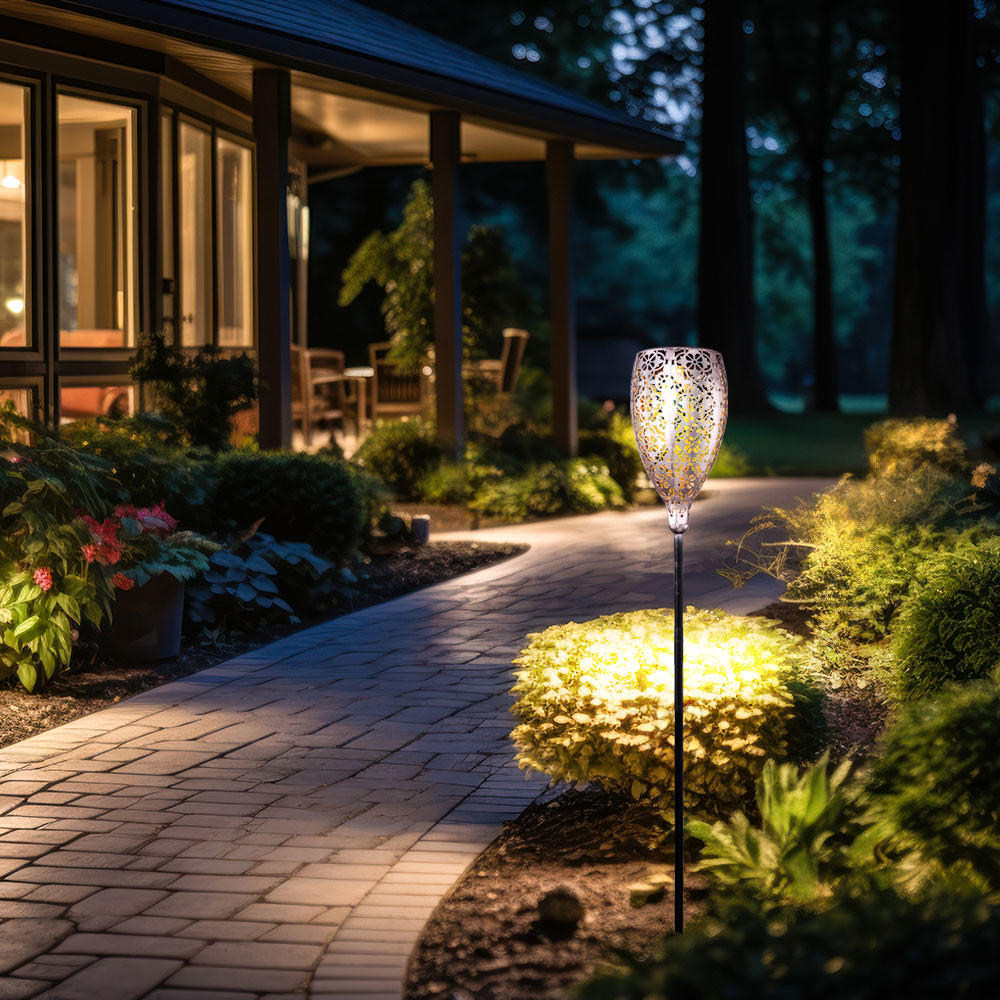 LED AUSSENLEUCHTE Solar Grau Gold - Grau, Metall (11/11/90cm) - Globo Lighting