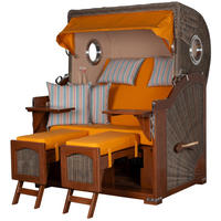 STRANDKORB Komplettset: Ammersee Mahagoni Bullauge - PE grau - Modell 586 - Beige/Rot, Holz/Kunststoff (125/165/80cm) - bene living