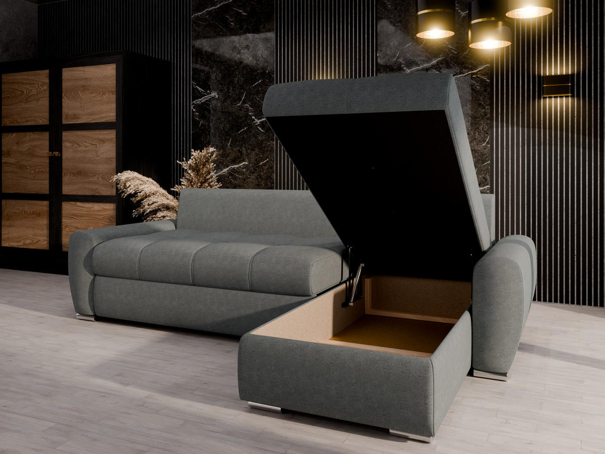 ECKSCHLAFSOFA Lunar Schlafsofa mit Bettkasten, Dunkelgrau - Dunkelgrau, Holz (237/166cm) - Panda Möbel