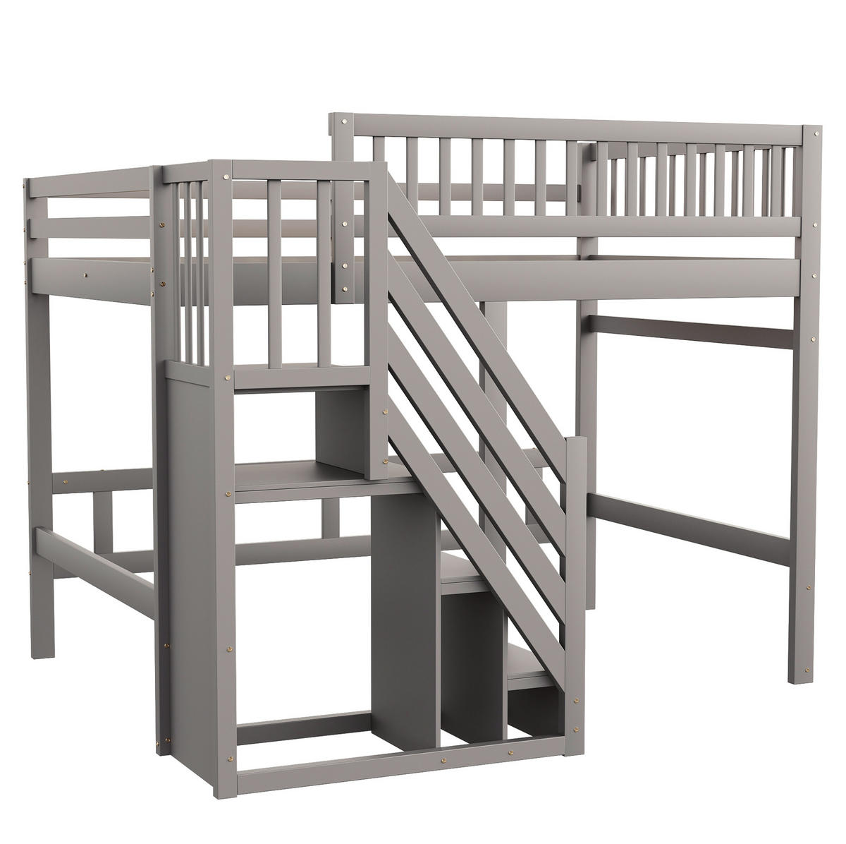 HOCHBETT aus Massivholz 140x200 cm in Grau mit Aufbewahrungstreppe - Grau, Holzwerkstoff (140/200cm) - Modfu