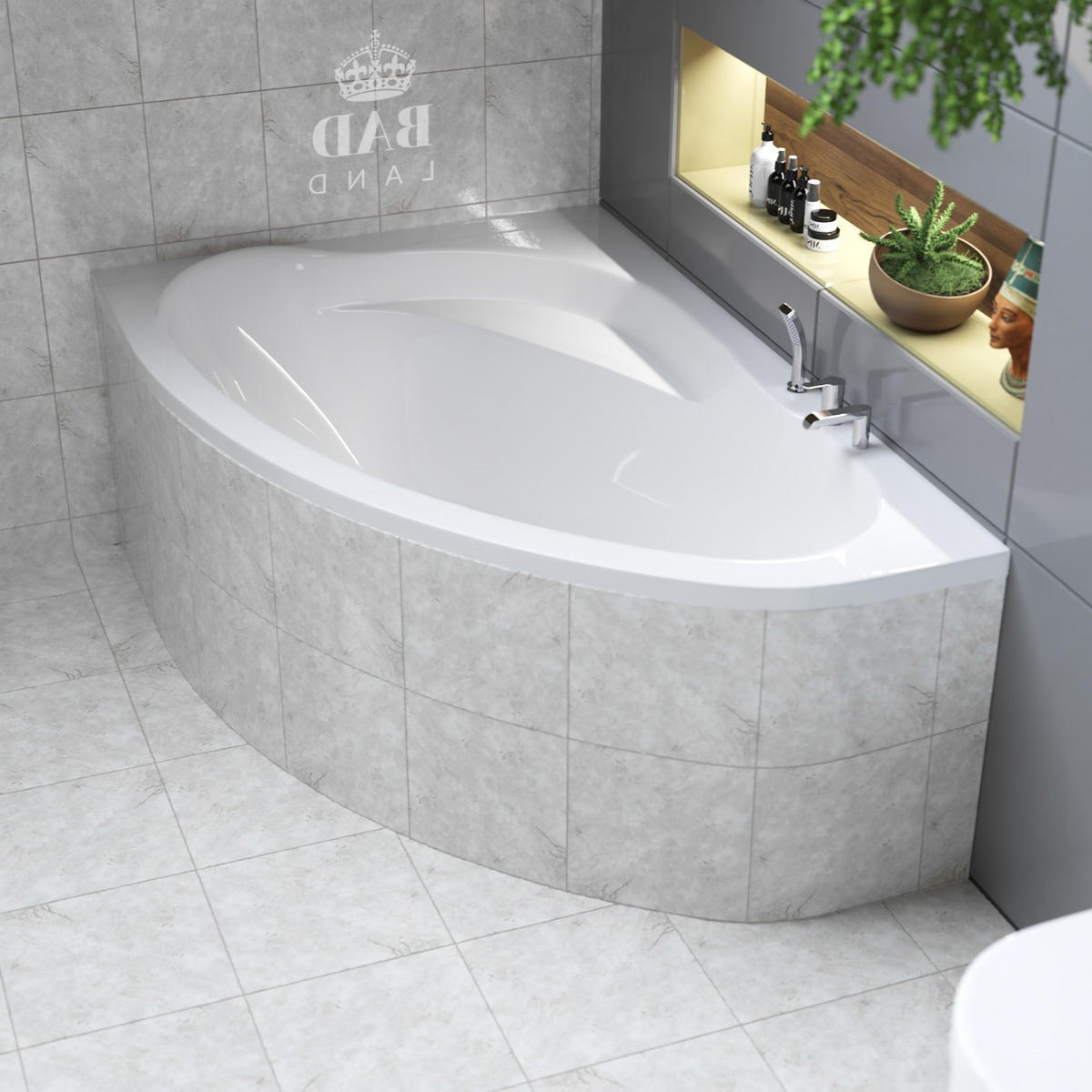 BADEWANNE Eckwanne MAREA 150/100 Links mit Styro Ablauf Füße - Weiß, Kunststoff (100/57.5/150cm) - bad land