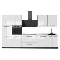 KÜCHENZEILE Fame-Line, Weiß Hochglanz/Anthrazit, 340 cm, AP Marmor - Weiß Hochglanz/Anthrazit, Holzwerkstoff (340/206.8/60cm) - Vicco