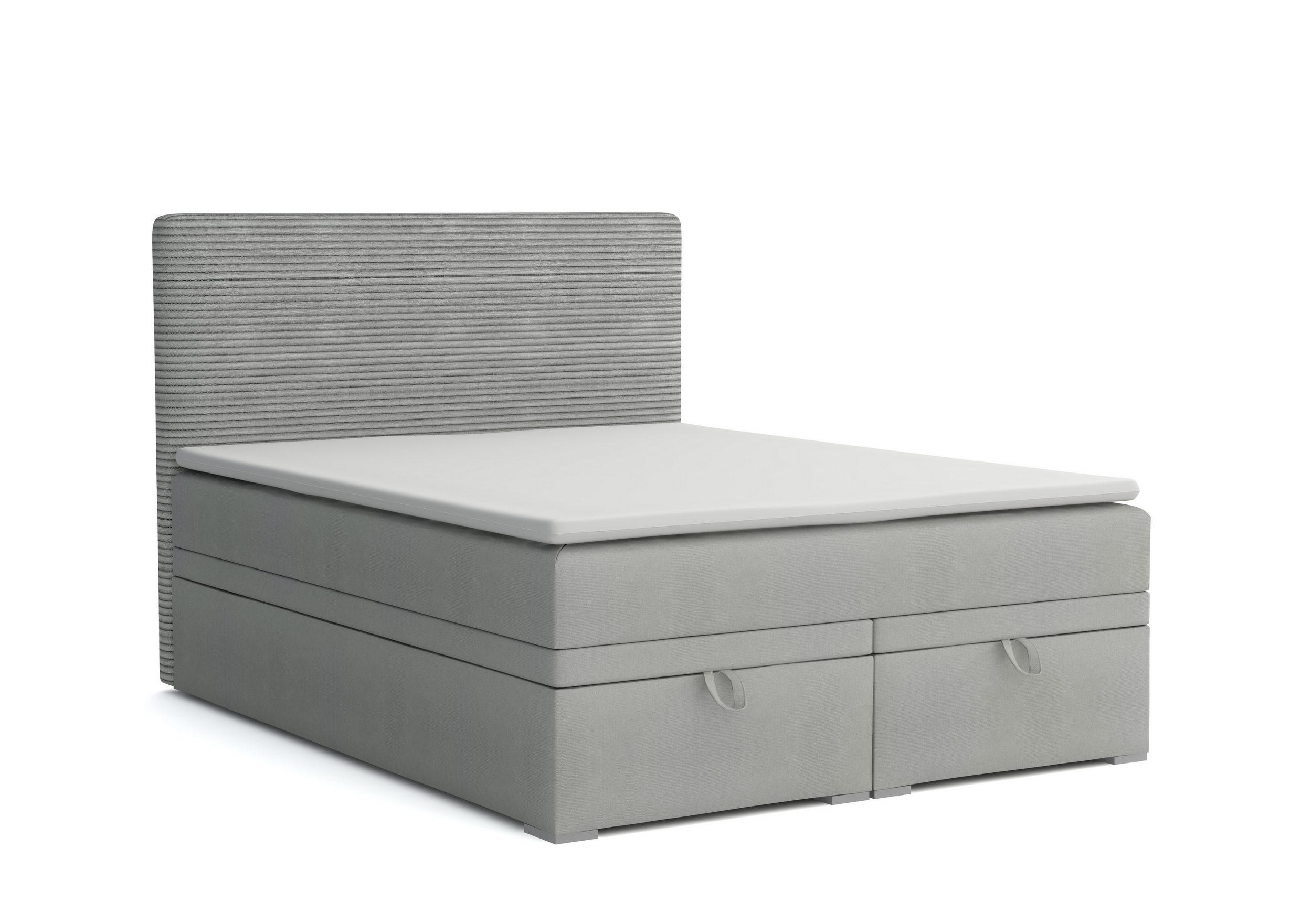 BOXBETT DARO 140/200 in Velour/Cord Hellgrau - Hellgrau, Holz/Holzwerkstoff (140/200cm) - Deine Möbel 24