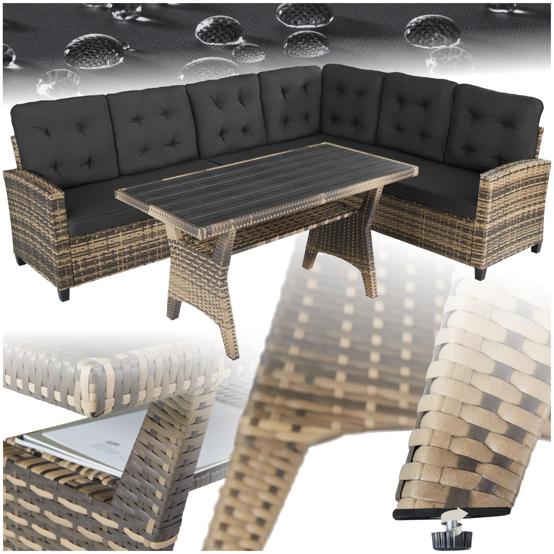 RATTANLOUNGE Catania,Tisch mit Schraubfüßen,natur - Naturfarben, Kunststoff - tectake
