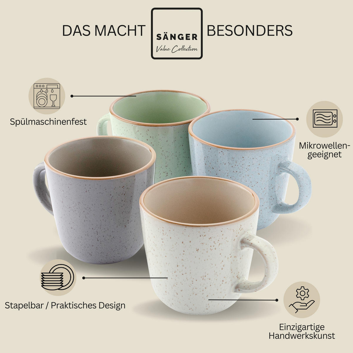KAFFEEBECHER SET RIO - 4 teilig aus Steingut - Multicolor, Keramik (0.43L) - Sänger