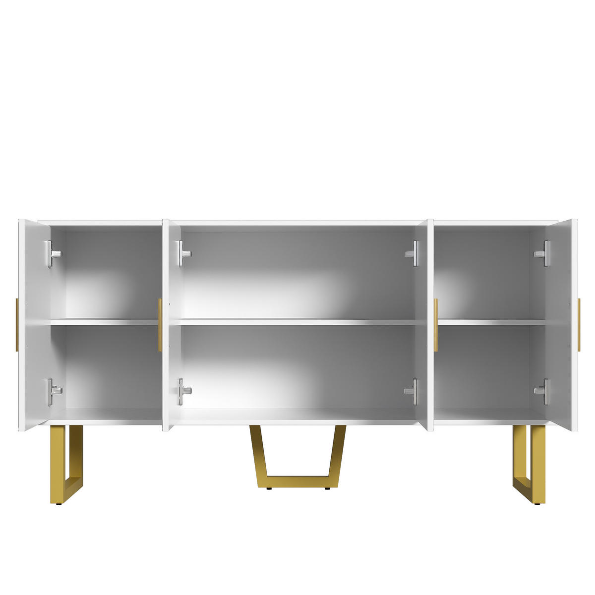 SIDEBOARD 150cm Modern Luxuriös Weiß Goldene Griffe 4 Türen - Weiß, Holzwerkstoff (40/82/150cm) - FLIEKS