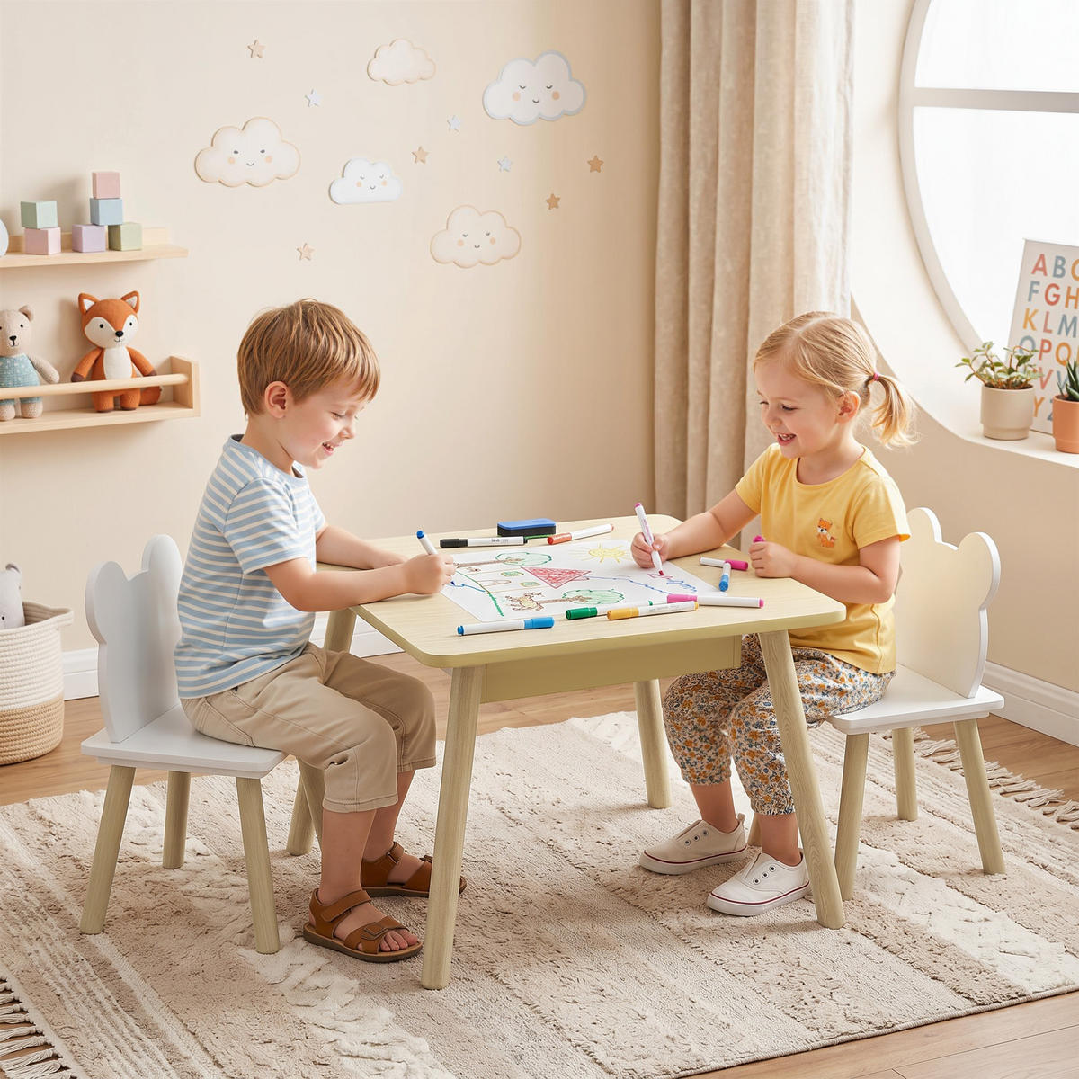 KINDERTISCHGRUPPE Naturfarben 60.0/60.0/44.0cm - Naturfarben, Holzwerkstoff (60/44/60cm)