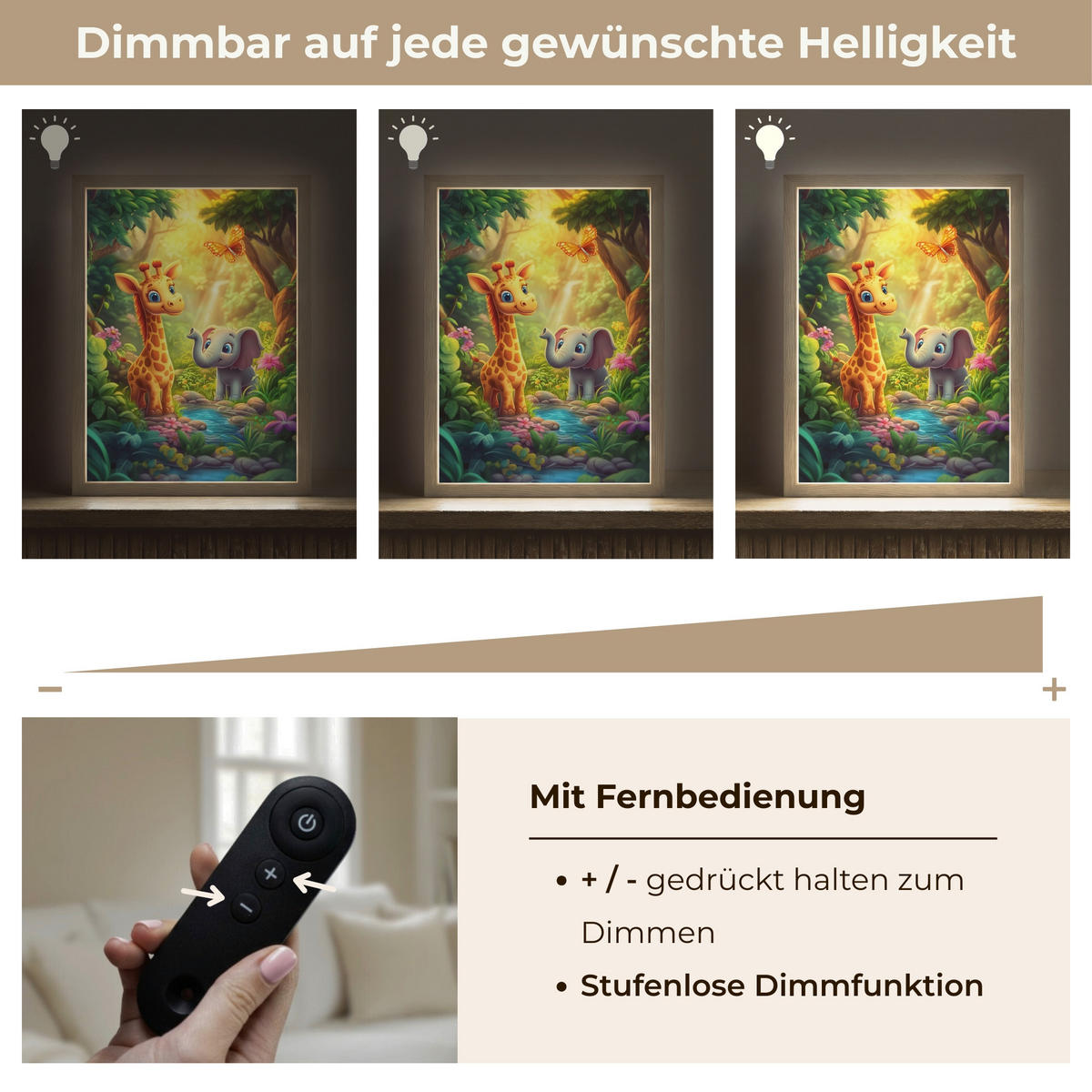 NACHTTISCHLAMPE MIT AKKU Giraffe - Elefant - Blumen - Dschungel 30x40 cm - Grün, Holzwerkstoff (8/30/40cm) - OnlyWow