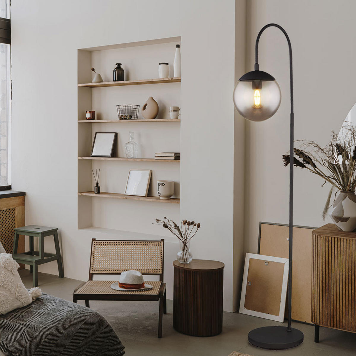 LED STEHLEUCHTE Metall Grau Rauchoptik - Grau, Glas (39/25/150cm) - Globo Lighting