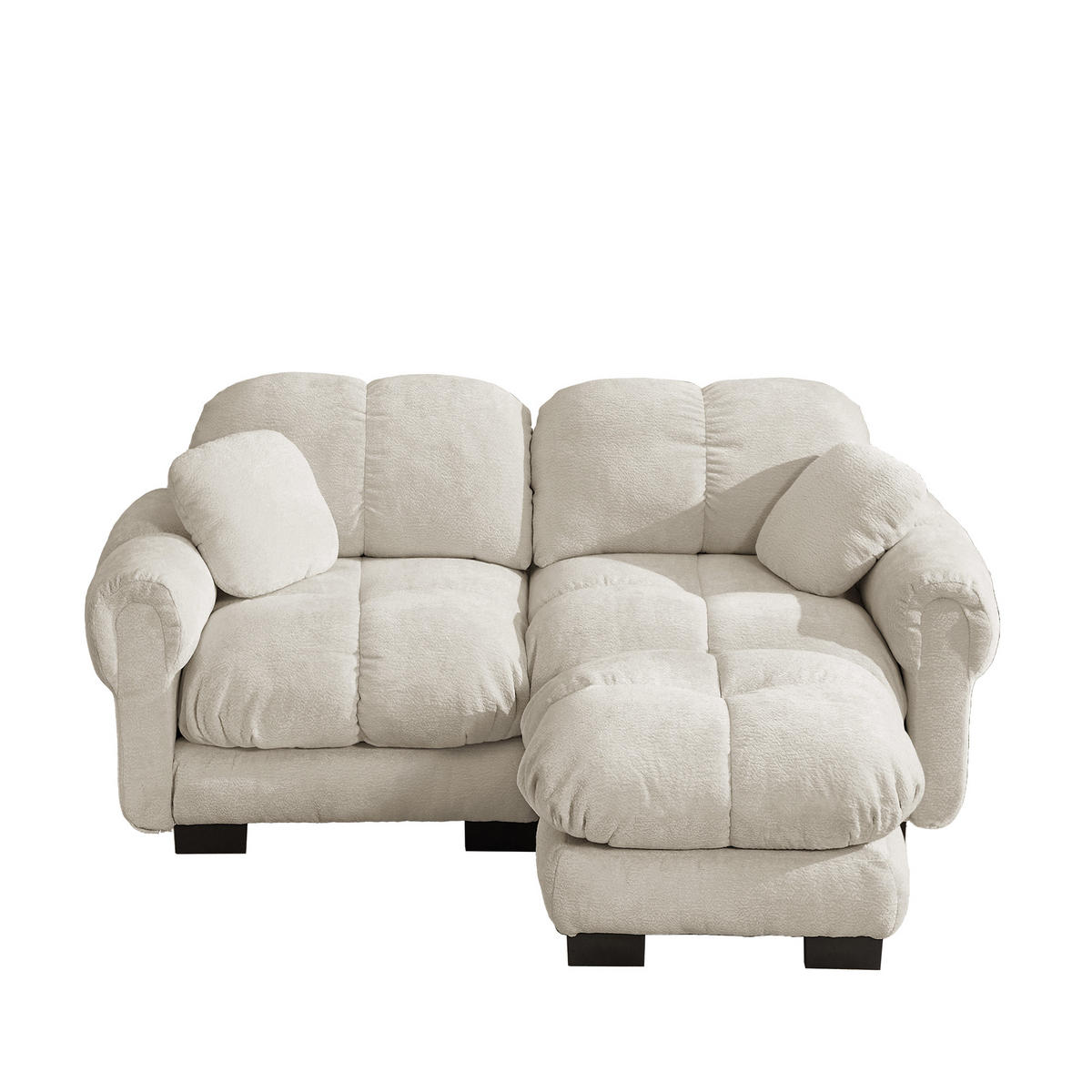 ECKSOFA DE-34384 L-Form mit Steppdesign und Ottoman Hellkhaki - Sandfarben, Textil (149/190cm) - ComfortXL