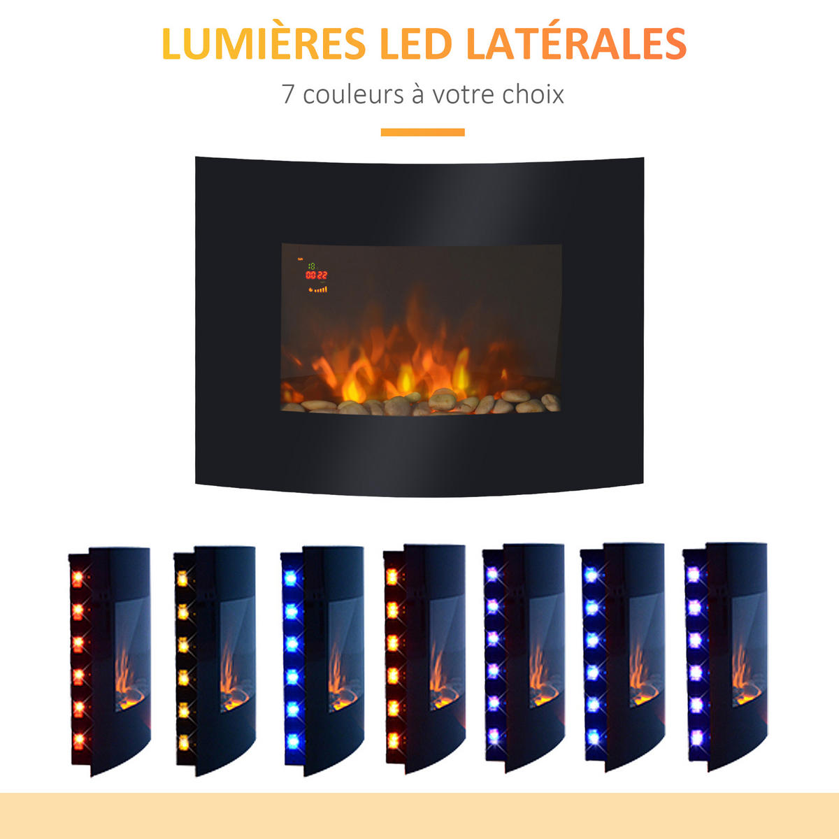 ELEKTROKAMIN DE-17001 LED Seitenbeleuchtung 7 Farben Schwarz - Schwarz, Metall (65/52/11.4cm) - ComfortXL