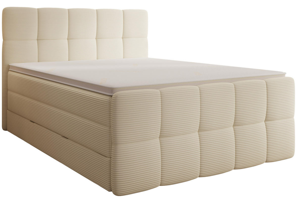 BOXSPRINGBETT Madison 2 Beige 180/200 cm H3/H4 Cord mit Premium Topper - Beige, Textil (180/200cm) - wonello