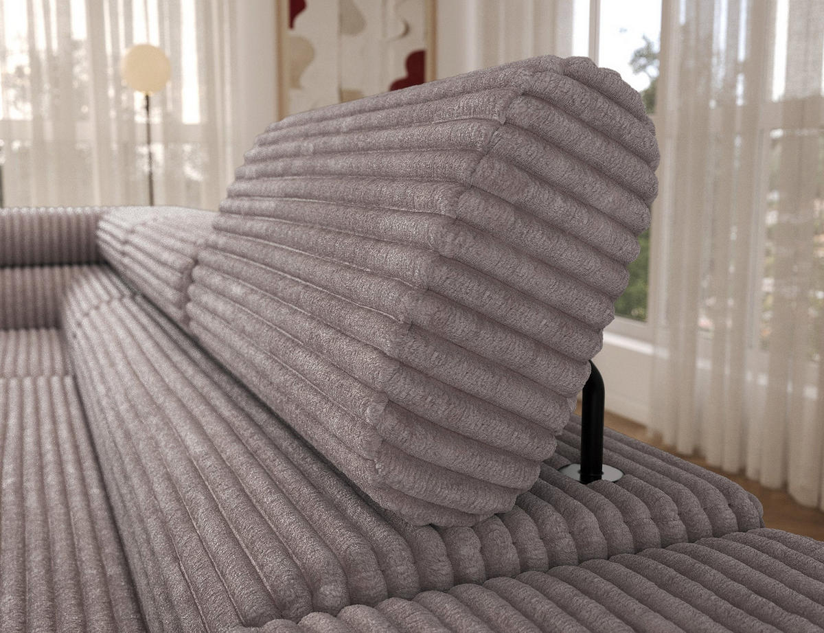 ECKSOFA COLESIO L-Form, Schlaffunktion, Bettkasten, verstellbare Kopfstützen, Wellenfederung, Metallfüße, breiter Cordstoff - Schwarz/Grau, Kunststoff/Metall (269/204cm) - Wohnideebilder