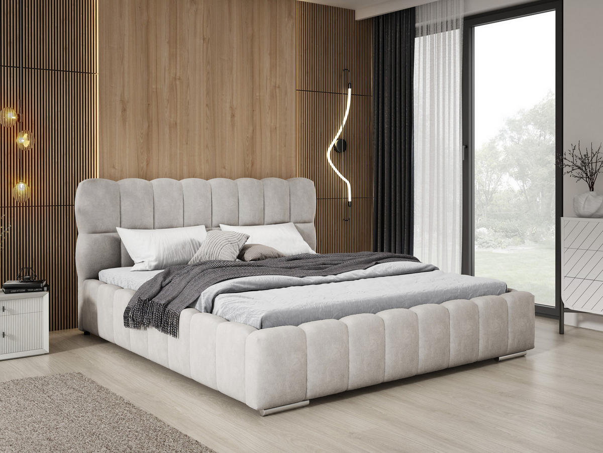 DOPPELBETT 160x200 cm Avilla mit Bettkasten, Lattenrost, Samt, Hellgrau - Hellgrau, Holz/Textil (160/200cm) - Emporius