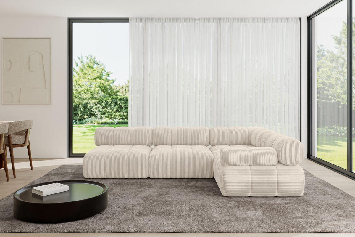 ECKSOFA modulares Sofa Mende-L2 - 285x190x70 cm Beige Cord - Beige, Holzwerkstoff/Textil (285/190cm) - ALTDECOR