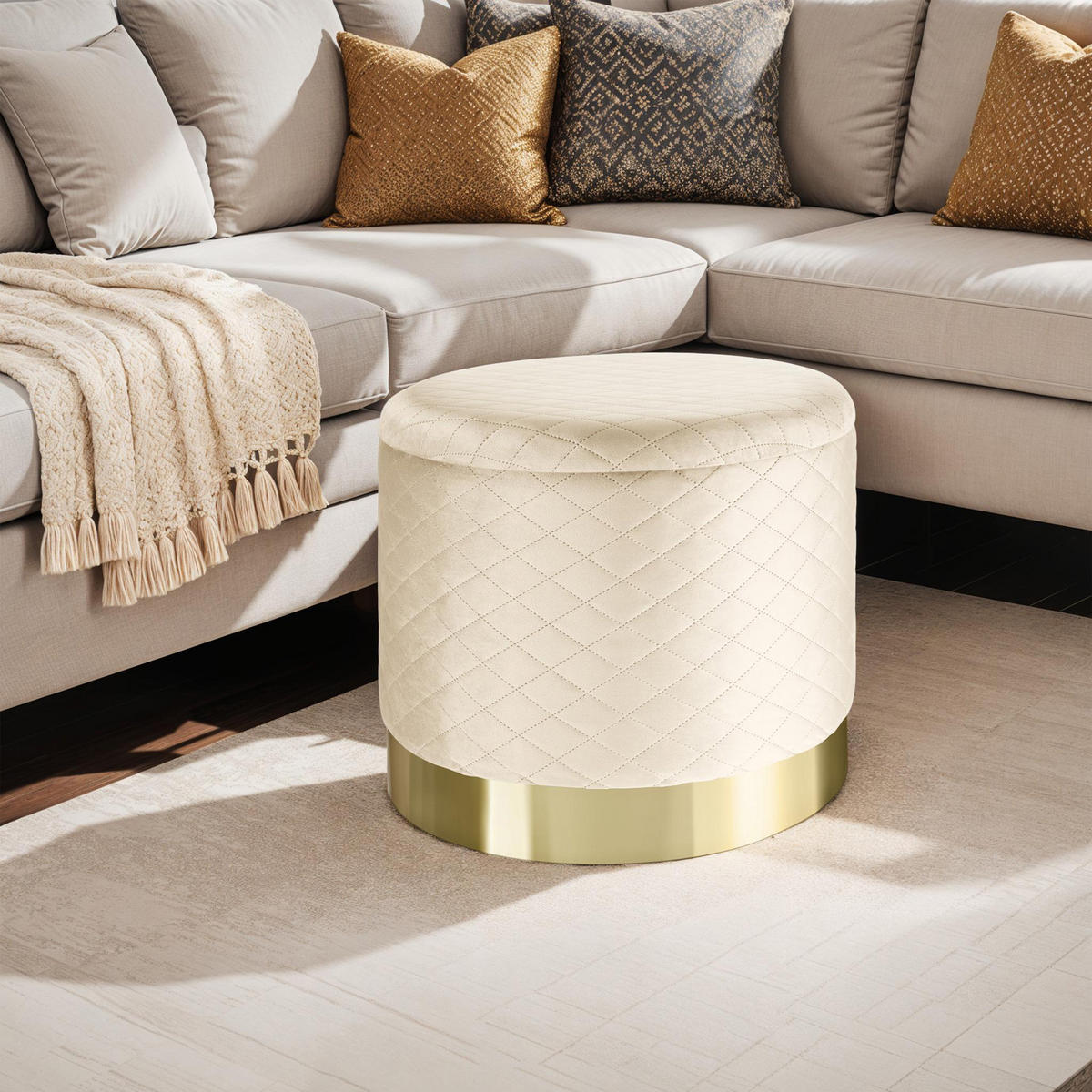 SITZHOCKER mit Stauraum Coco,51 x 44,5 cm,creme - Creme, Holz (51/44.5/51cm) - tectake