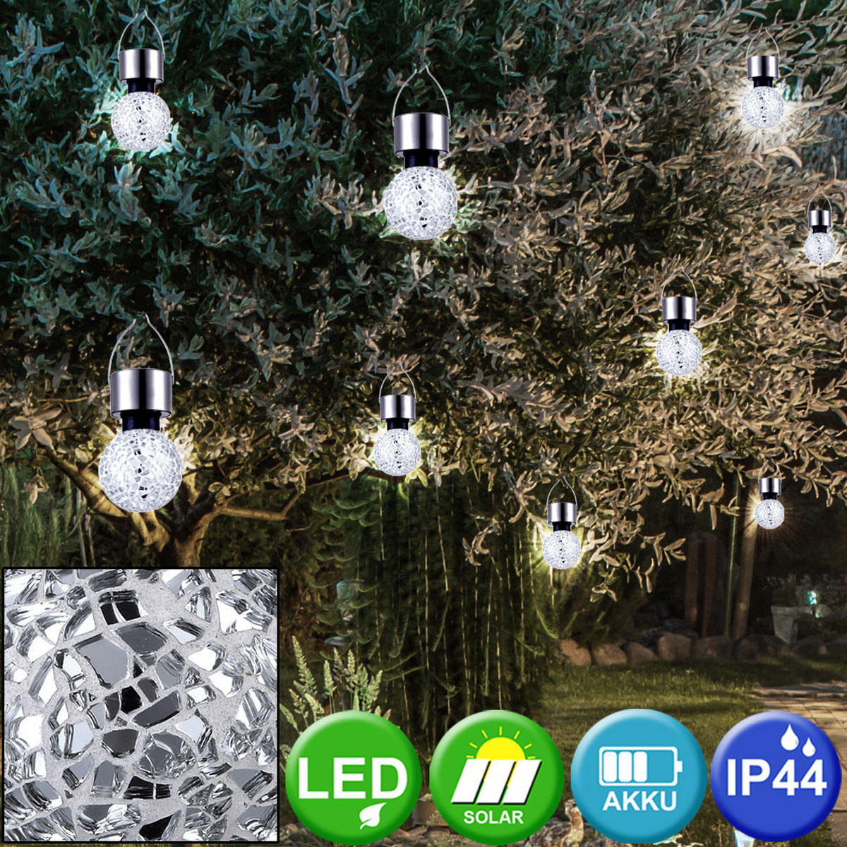 LED AUSSENLEUCHTE Kugel Mosaik Silber 6er Set - Silberfarben, Metall (6.5/6.5/15.7cm) - Globo Lighting