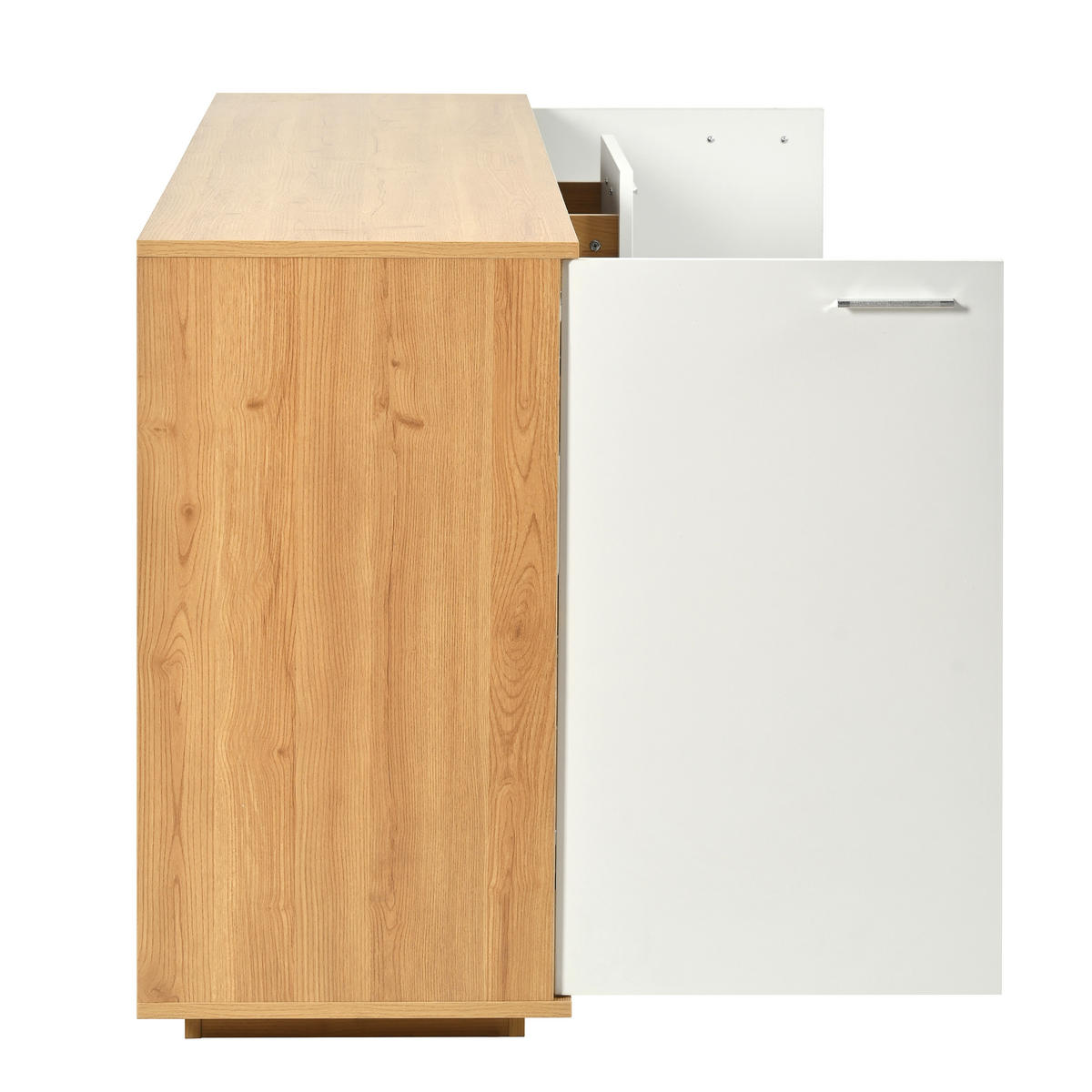 SIDEBOARD DE-38228 160/40/77 cm mit 4 Schubladen und LED-Beleuchtung Holzoptik/Weiß - Naturfarben, Holzwerkstoff (160/77/40cm) - ComfortXL