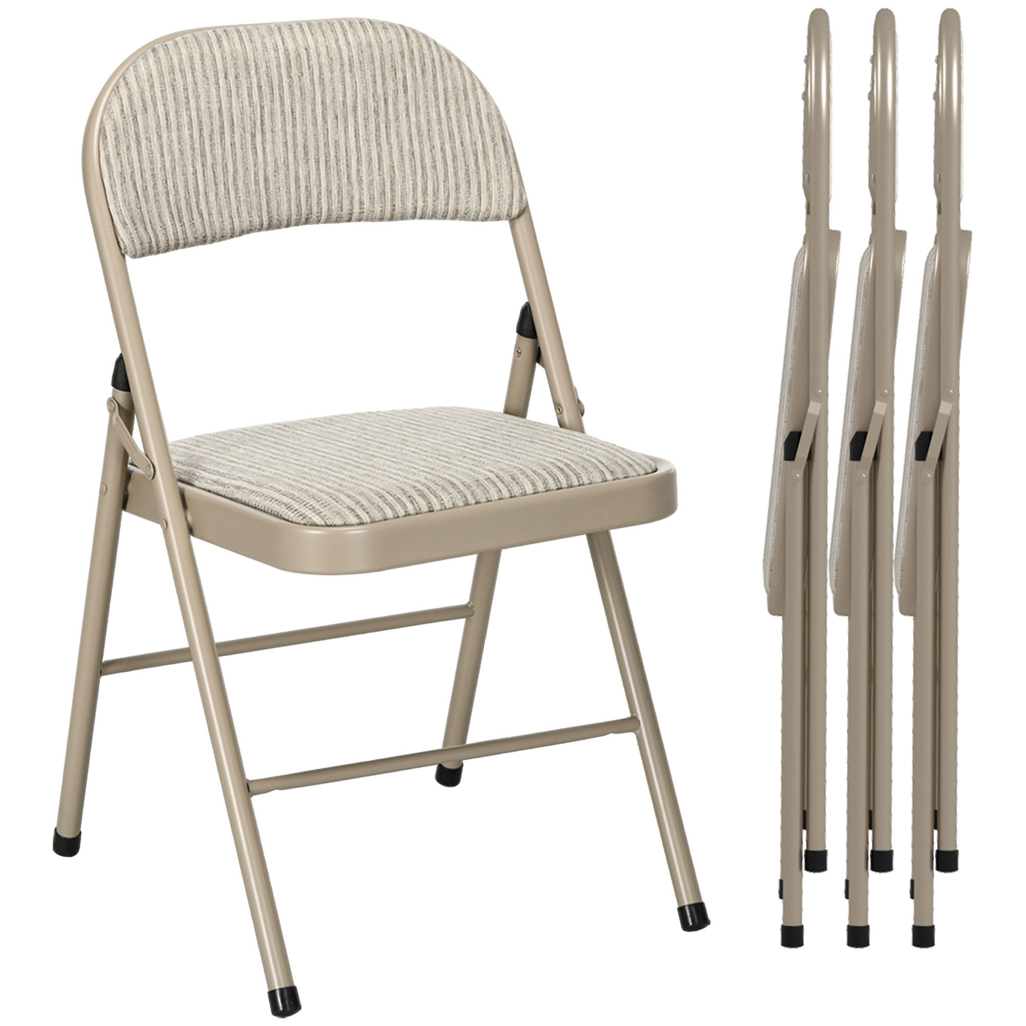 KLAPPSTUHL 4er Set Polyester Stahl Beige - Beige, Textil/Metall (46/78/45cm) - HOMCOM