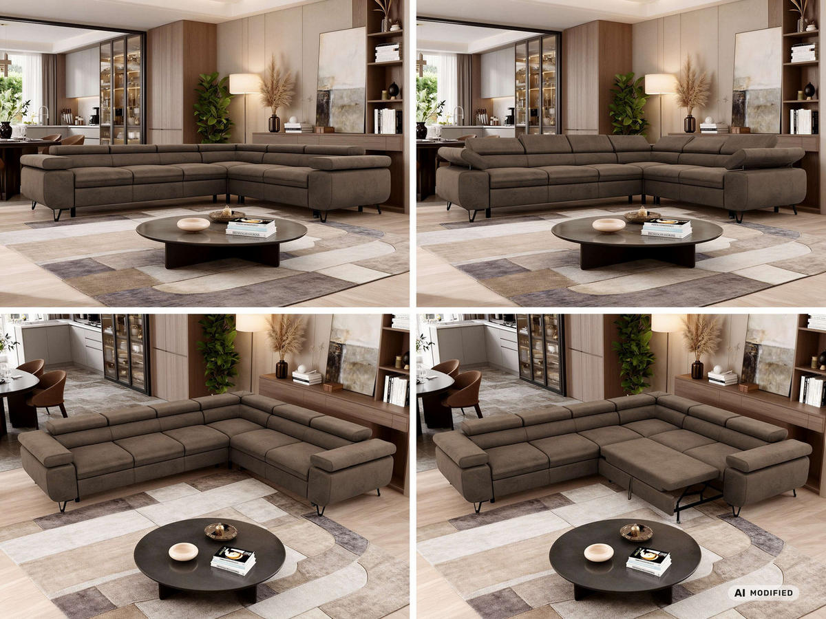 ECKSOFA NORDEN L - Braun Velvet - Links Seite - Dunkelbraun/Schwarz, Textil/Metall (269/329cm) - MKS