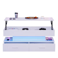 COUCHTISCH, hydraulisch höhenverstellbar mit LED, Bluetooth-App, 2 Schubladen und verstecktem Stauraum, 100/50/44 cm, Weiß - Weiß, Holzwerkstoff (100/50/44cm) - Redom