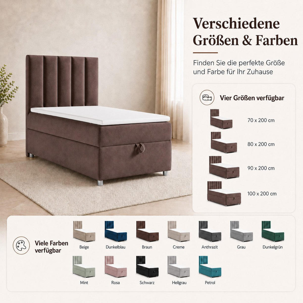 BOXBETT mit Bettkasten Trinity K-10 SINGLE Bonellfederkern inkl. Topper - Braun, Holz/Holzwerkstoff (80/200cm) - Best For Home