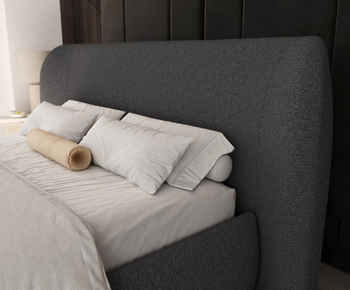 POLSTERBETT Bellano mit Stauraum 160/200 cm Anthrazit im Megan Stoff - Anthrazit/Schwarz, Holz/Holzwerkstoff (160/200cm) - AltaBeds