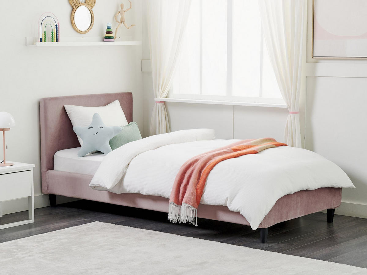POLSTERBETT 90/200 cm Rosa Fitou - Pink, Textil (90/200cm) - Beliani