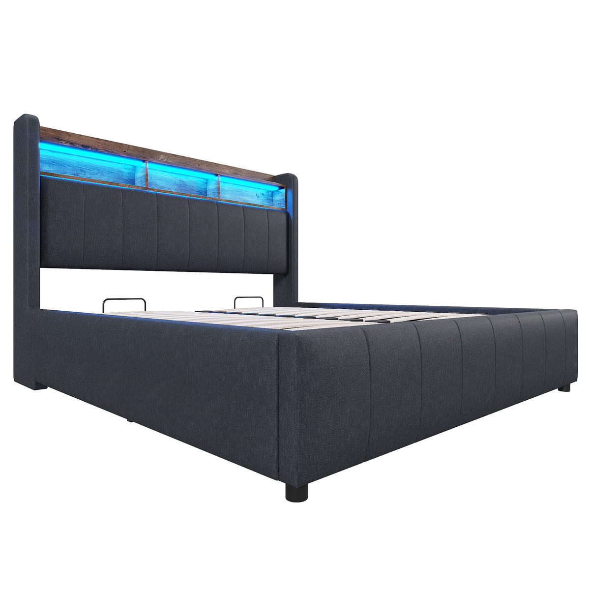 POLSTERBETT 140/200 cm grau mit LED-Beleuchtung und USB-Anschlüssen, hydraulisches Stauraumsystem - Grau, Textil (140/200cm) - OKWISH