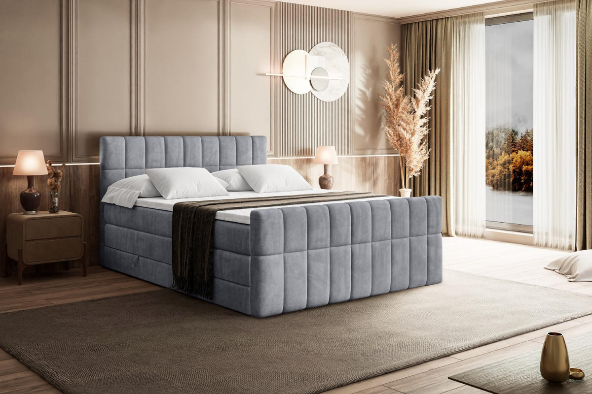 BOXSPRINGBETT MIAMI-Z KING - 160x200 - H3/H4 - Hellgrau - Hellgrau, Holzwerkstoff (160/200cm) - ALTDECOR