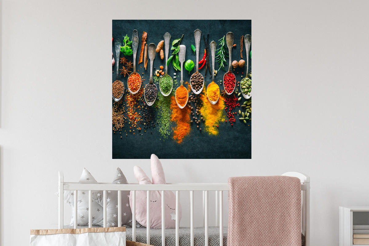 WANDTATTOO Kräuter - Gewürze - Löffel 50x50 cm - Currygelb, Kunststoff (50/50/0.1cm) - MuchoWow