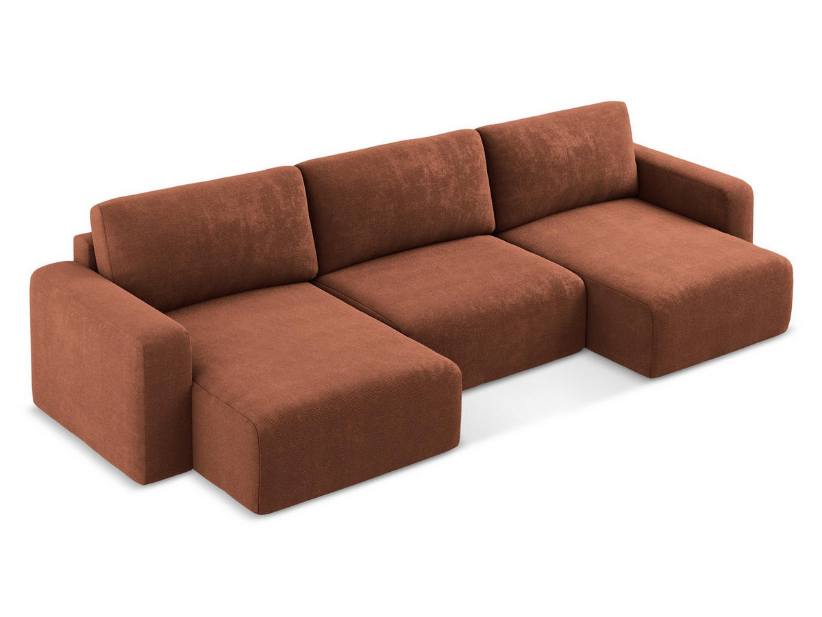 WOHNLANDSCHAFT Chenille Stoff Orange - Terra cotta/Schwarz, Kunststoff/Textil (332/79/149cm) - Makamii