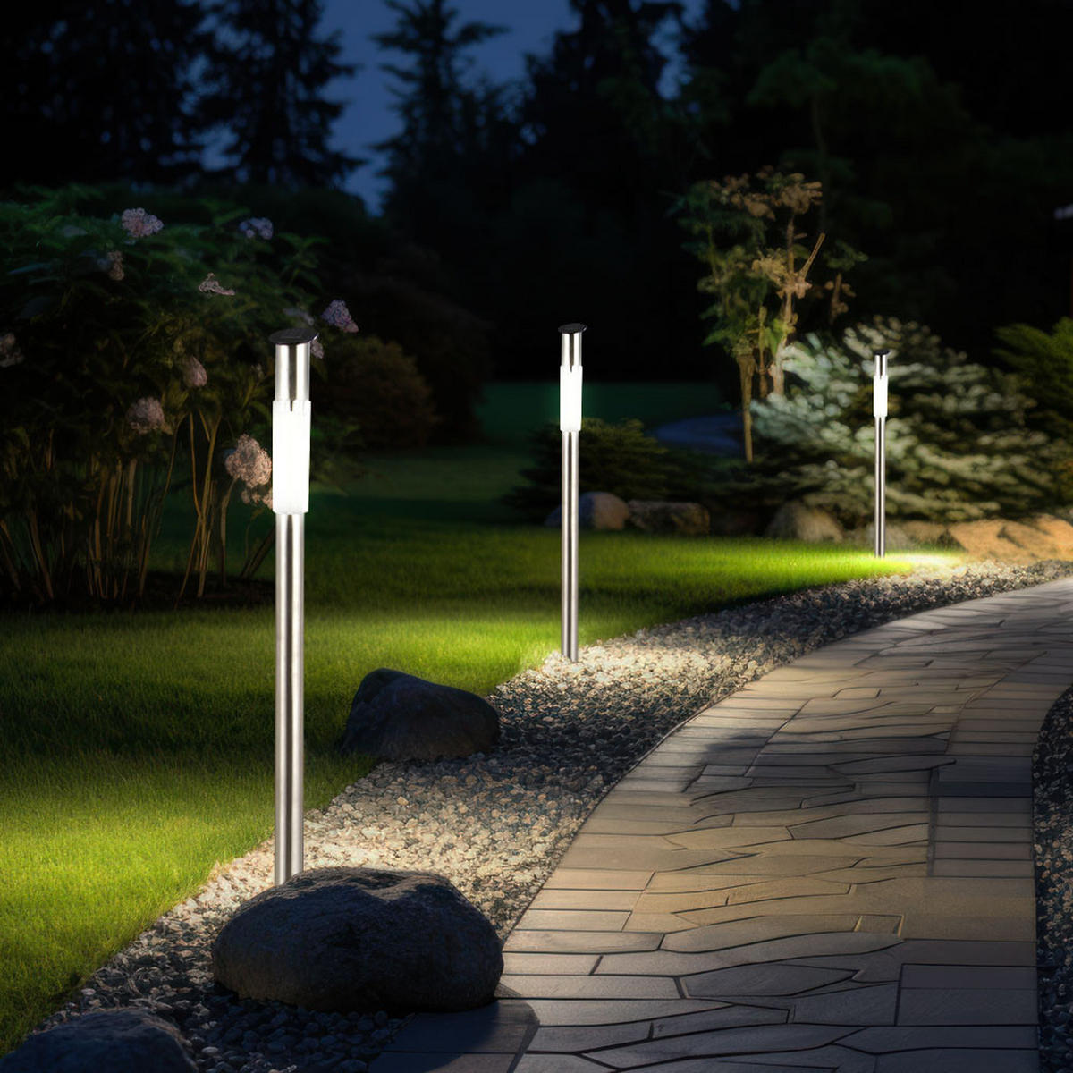 LED AUSSENLEUCHTE Solar Edelstahl Silber 6er Set - Silberfarben, Metall (5/5/70cm) - Globo Lighting
