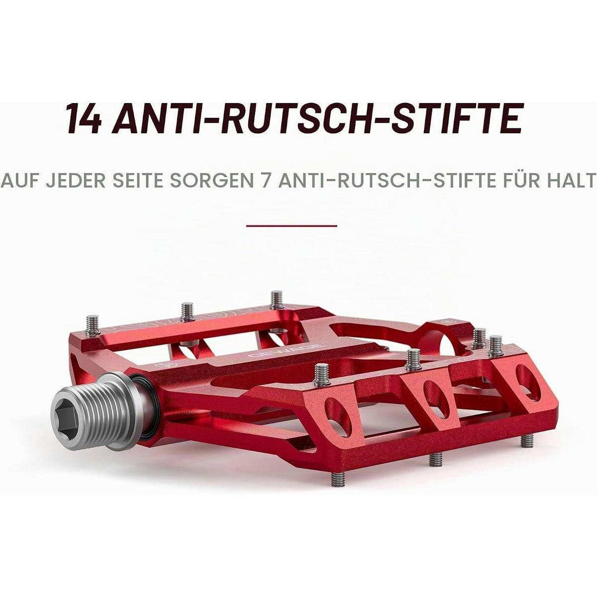 FAHRRADPEDALE Set – Flat Pedale für Mountainbike & Gravel Bike, rutschfest, Aluminiumlegierung, CNC-gefräst, - Rot, Metall (10/2/12cm)