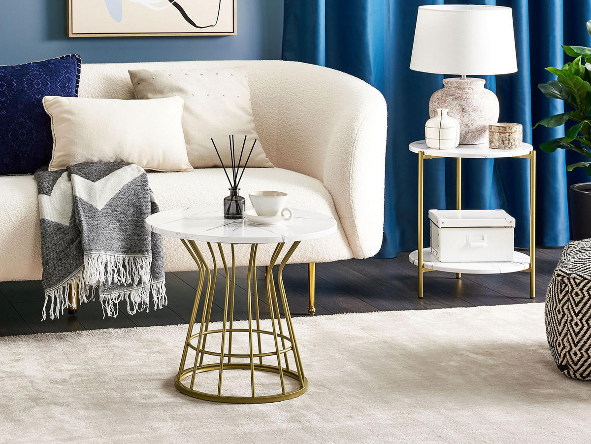 COUCHTISCH Marmor Optik weiß/gold 50 cm Concan - Goldfarben/Weiß, Holzwerkstoff (50/50/46cm) - Beliani